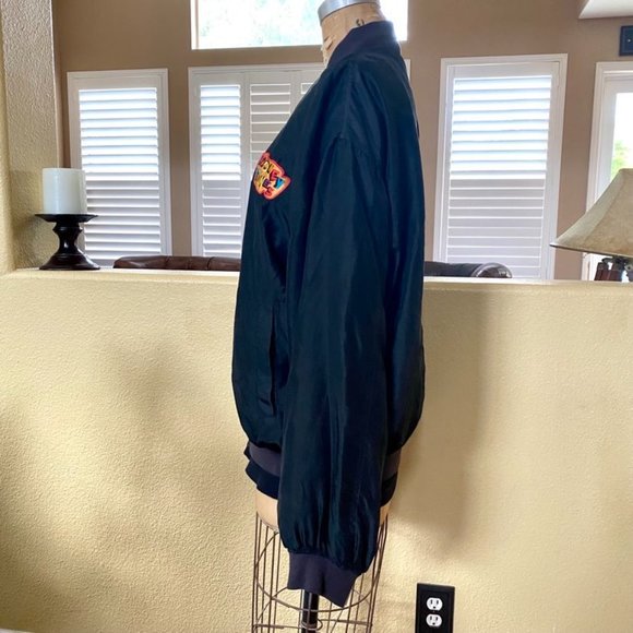 Vintage Looney Tunes Bugs Bunny Silk Embroidered Bomber Jacket size XL Black - Picture 4 of 10